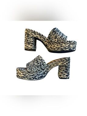 INC International Concepts Chunky Platform Sandals Black Cream Woven Slide 8